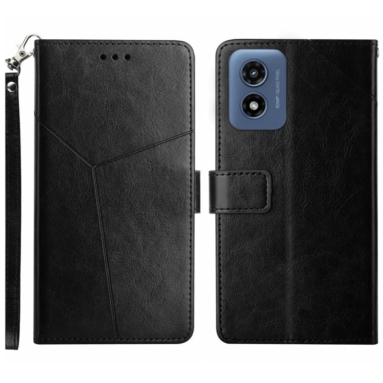 HT01 Für Motorola Moto G Play 5G (2024) / Moto G 5G (2024) Brieftaschen-Hülle Lederabdeckung mit Ständer - Schwarz