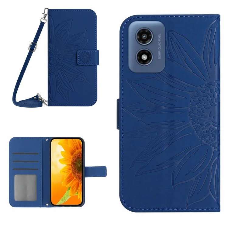 HT04 für Motorola Moto G Play 5G (2024) / Moto G 5G (2024) Leder-Handyhülle mit Schultergurt - Saphir