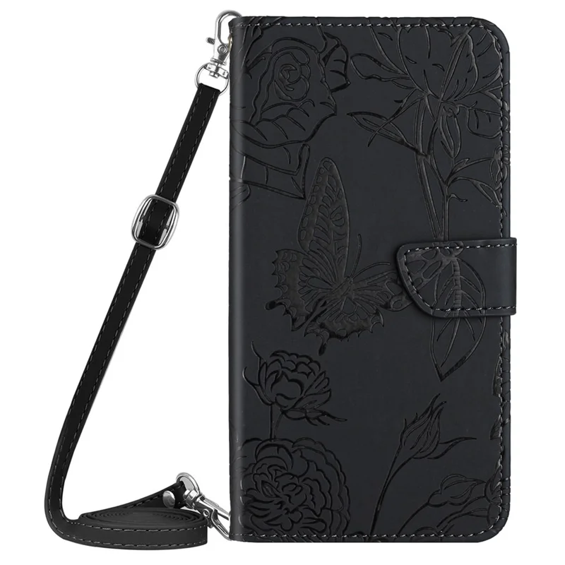 HT03 Para Motorola Moto G Play 5G (2024) / Moto G 5G (2024) Funda de teléfono con correa cruzada de piel - Negro