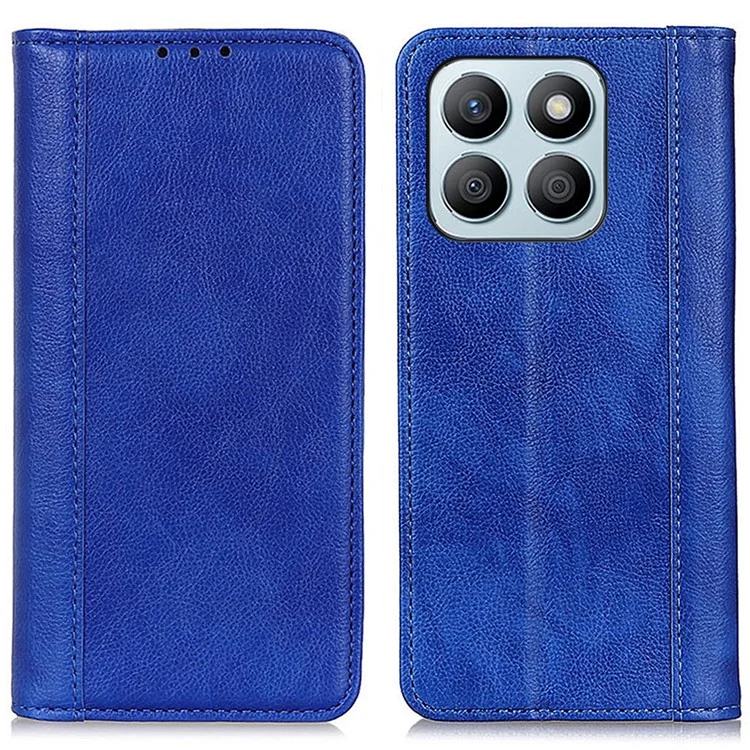 For Honor X8b 4G Phone Case Wallet Split Leather Cover Litchi Texture - Blue