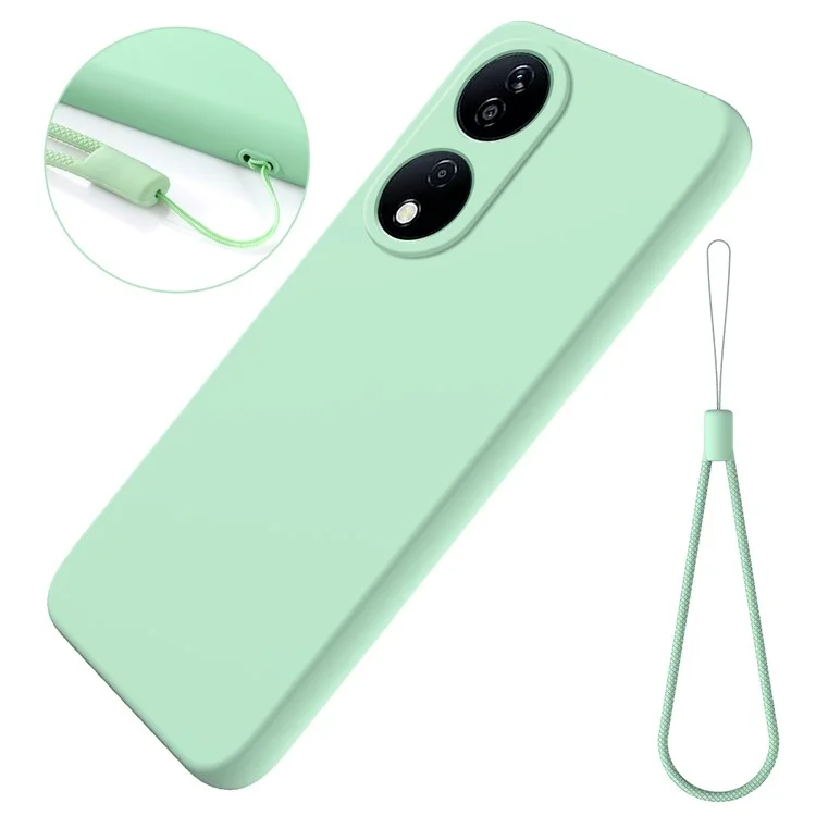 For Honor Play 50 Plus 5G / X7b 4G / 90 Smart Liquid Silicone Case with Strap Anti-scratch Cover - Green