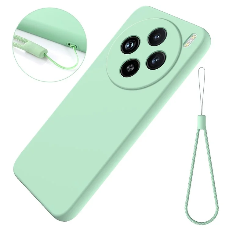 Для vivo X100 5G Phone Case Liquid Silicone Protective Cover with Strap - Зеленый