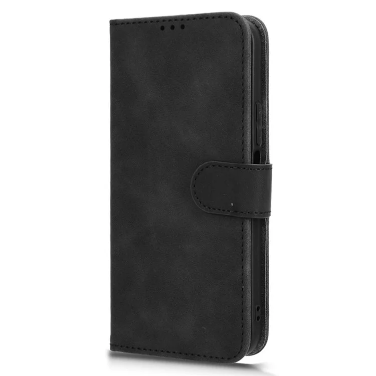 For ZTE Blade A54 Wallet Case Leather Phone Cover Skin-touch Texture - Black