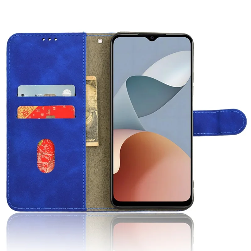 For ZTE Blade A54 Wallet Case Leather Phone Cover Skin-touch Texture - Blue