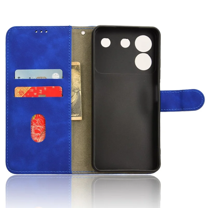 For ZTE Blade A54 Wallet Case Leather Phone Cover Skin-touch Texture - Blue