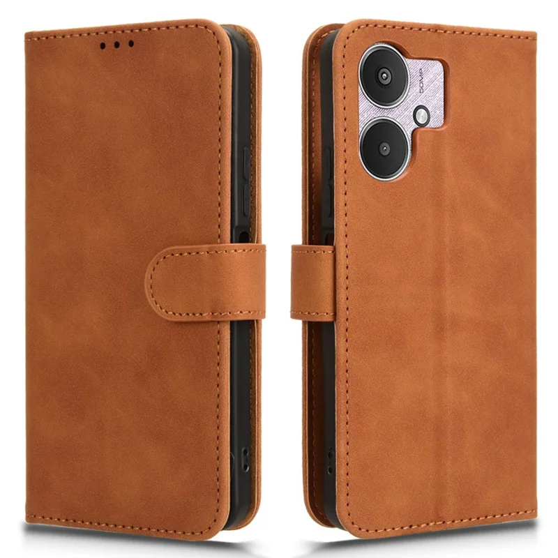 For Xiaomi Redmi 13C 5G / 13R 5G / Poco M6 5G Skin-Feel Leather Case Wallet Stand Phone Cover - Brown