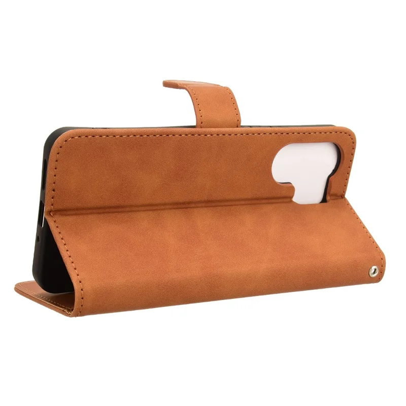 For Xiaomi Redmi 13C 5G / 13R 5G / Poco M6 5G Skin-Feel Leather Case Wallet Stand Phone Cover - Brown