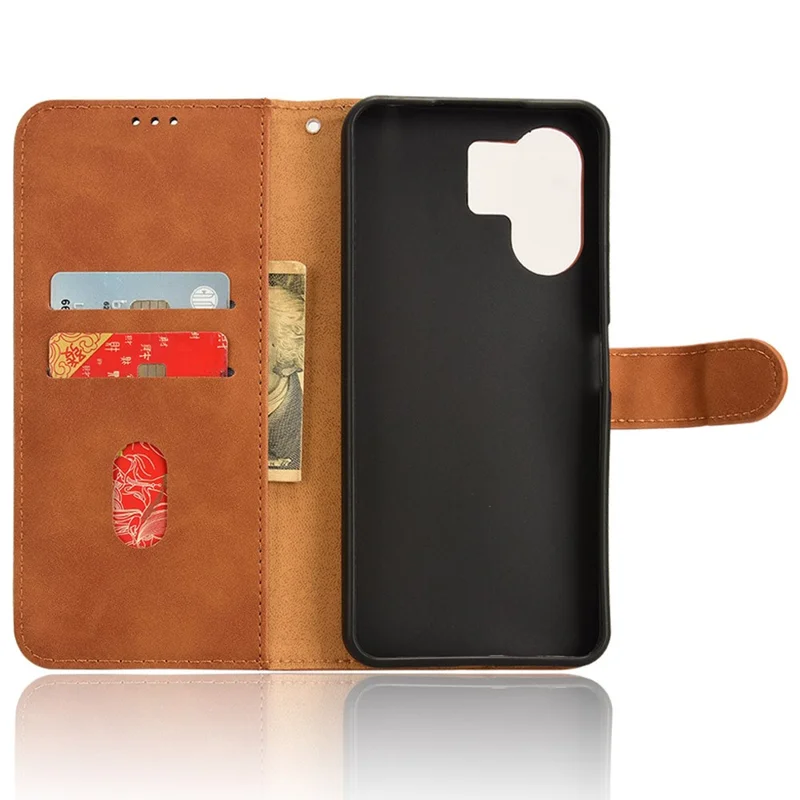 For Xiaomi Redmi 13C 5G / 13R 5G / Poco M6 5G Skin-Feel Leather Case Wallet Stand Phone Cover - Brown