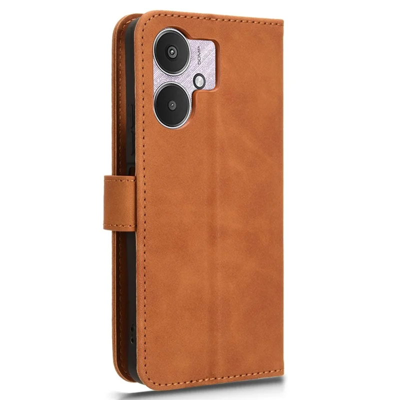 For Xiaomi Redmi 13C 5G / 13R 5G / Poco M6 5G Skin-Feel Leather Case Wallet Stand Phone Cover - Brown