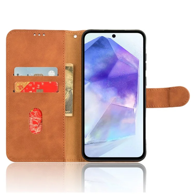 Wallet Case for Samsung Galaxy A55 5G PU Leather Stand Flip Phone Cover - Brown