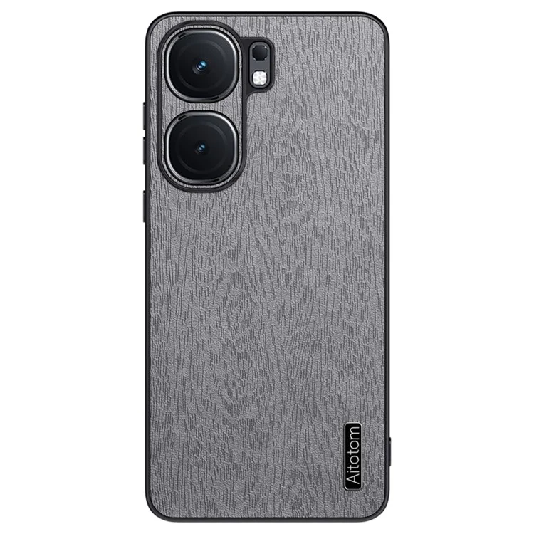 Para o vivo iQOO Neo9 5G Case Wood Grain PU+PC+TPU Capa de Telefone à Prova de Choque - Cinza