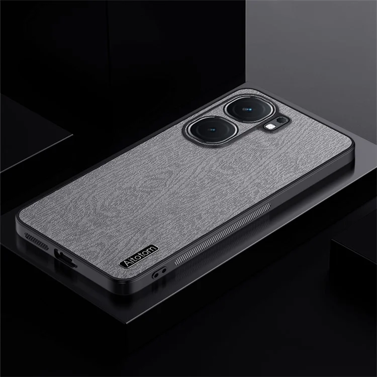 Para o vivo iQOO Neo9 5G Case Wood Grain PU+PC+TPU Capa de Telefone à Prova de Choque - Cinza