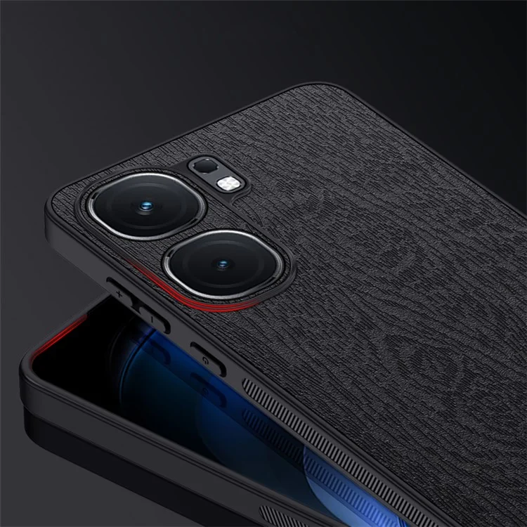 Para o vivo iQOO Neo9 5G Case Wood Grain PU+PC+TPU Capa de Telefone à Prova de Choque - Cinza