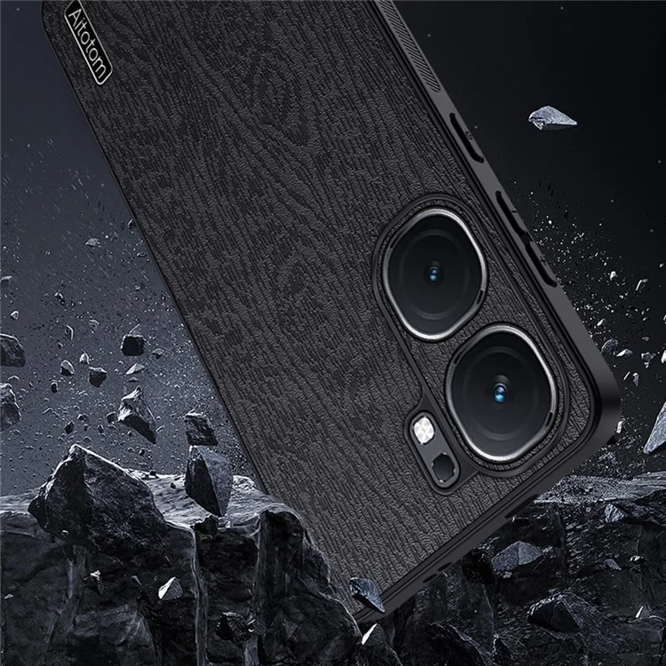 Para o vivo iQOO Neo9 5G Case Wood Grain PU+PC+TPU Capa de Telefone à Prova de Choque - Cinza