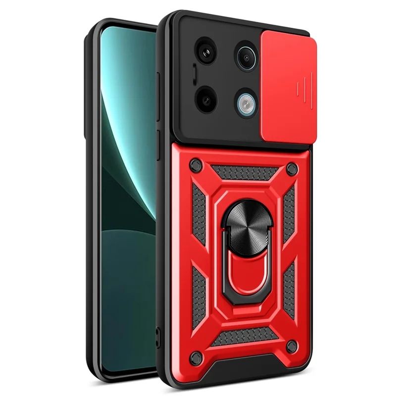For Xiaomi Redmi Note 13 Pro 5G / Poco X6 5G Case Kickstand Slide Lens Window Phone Cover - Red