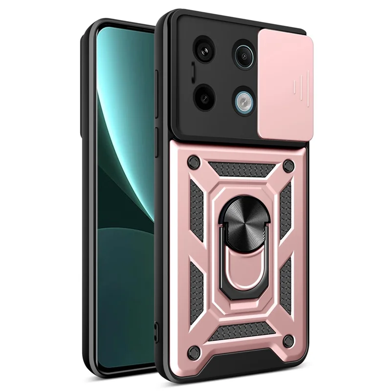 For Xiaomi Redmi Note 13 Pro 5G / Poco X6 5G Case Kickstand Slide Lens Window Phone Cover - Rose Gold