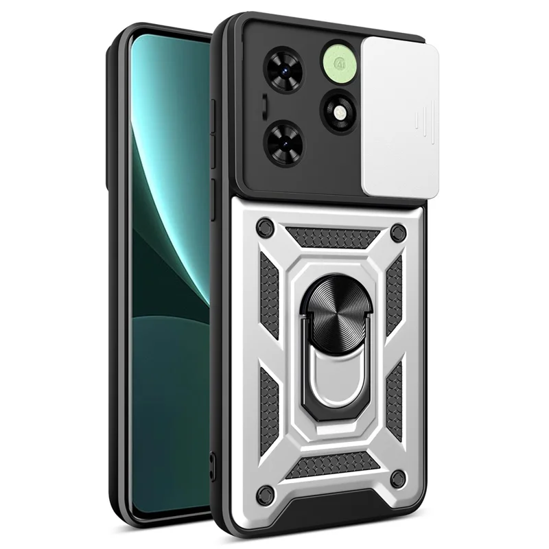For TECNO Spark Go 2024 4G / Spark 20 / Spark 20C / Pop 8 Case Slide Lens Guard PC+TPU Phone Cover - Silver