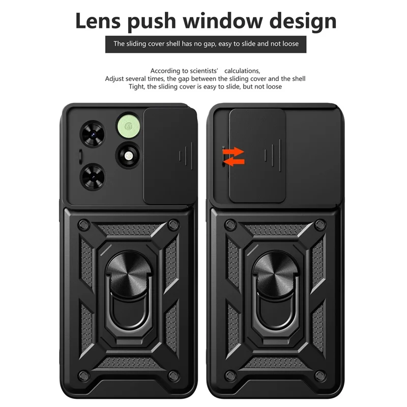 For TECNO Spark Go 2024 4G / Spark 20 / Spark 20C / Pop 8 Case Slide Lens Guard PC+TPU Phone Cover - Silver