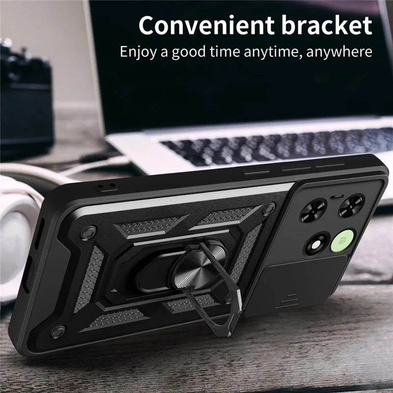 For TECNO Spark Go 2024 4G / Spark 20 / Spark 20C / Pop 8 Case Slide Lens Guard PC+TPU Phone Cover - Silver