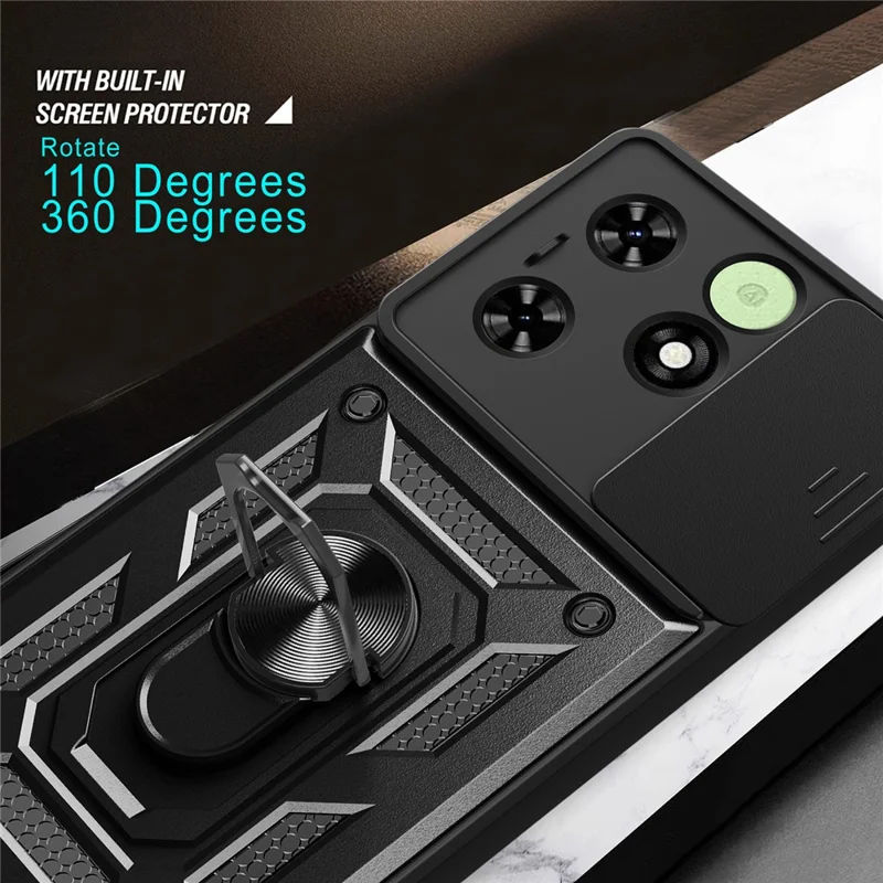 For TECNO Spark Go 2024 4G / Spark 20 / Spark 20C / Pop 8 Case Slide Lens Guard PC+TPU Phone Cover - Silver