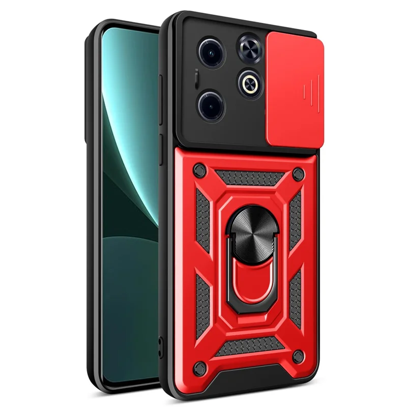For Infinix Hot 40i / Smart 8 4G Cell Phone Case Slide Lens Lid PC+TPU Shell - Red