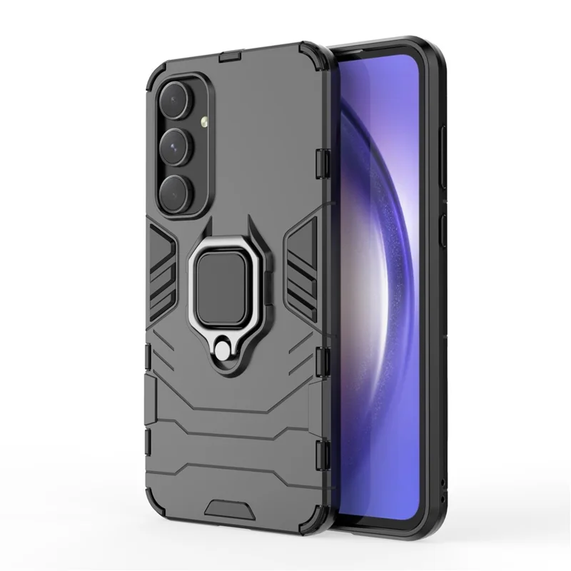 For Samsung Galaxy A55 5G Case Anti-drop PC + TPU Ring Kickstand Phone Shell - Black