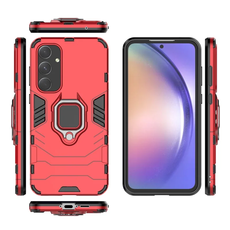 For Samsung Galaxy A55 5G Case Anti-drop PC + TPU Ring Kickstand Phone Shell - Red