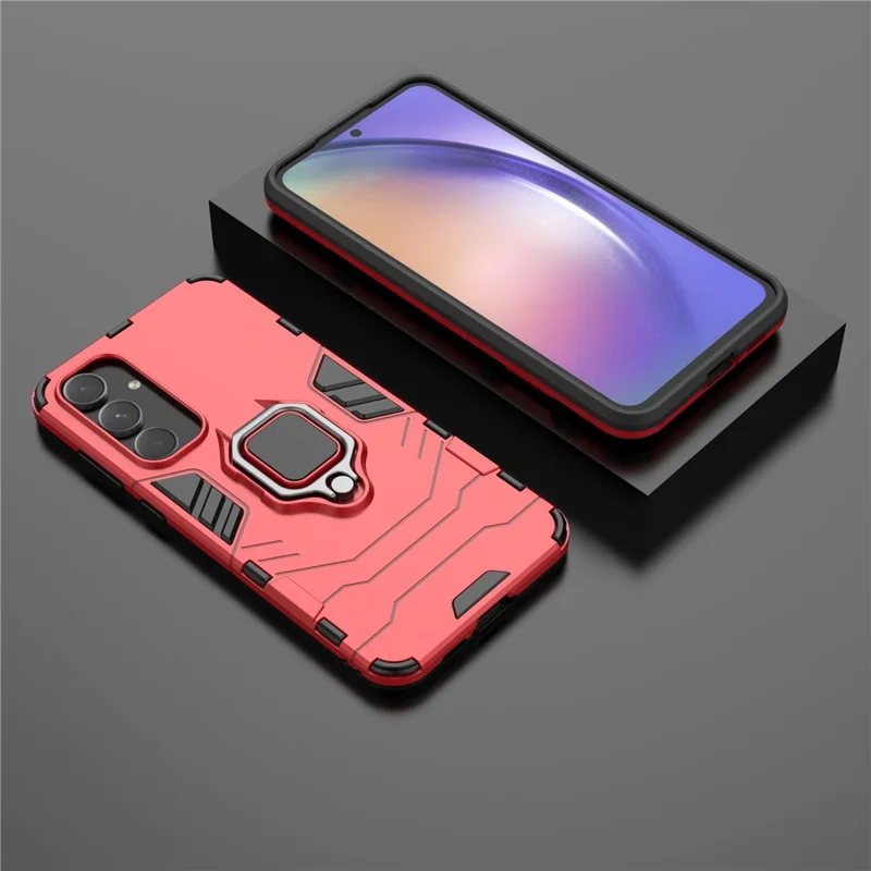 For Samsung Galaxy A55 5G Case Anti-drop PC + TPU Ring Kickstand Phone Shell - Red