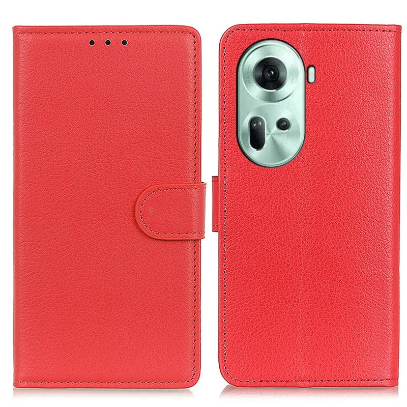 For Oppo Reno11 5G (Global) Case Leather Litchi Texture Full Body Phone Protective Cover - Red