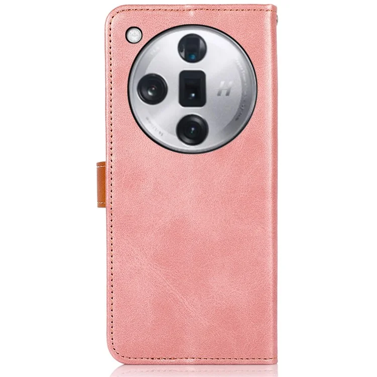 KHAZNEH Pour Oppo Find X7 5G Cowhide Texture Leather Case Wallet Phone Cover - Rose Gold