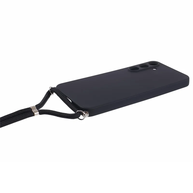 For Samsung Galaxy A35 5G TPU Case Fiber Inner Lining Phone Cover with Lanyard - Black