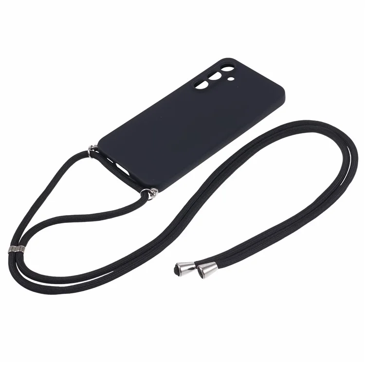 For Samsung Galaxy A55 5G Phone Case TPU Rubberized Protective Cover with Lanyard - Black