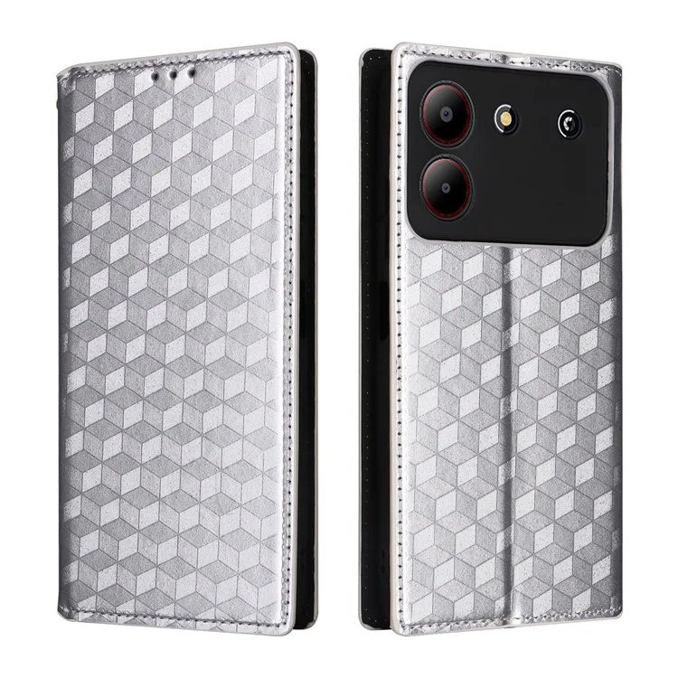 For ZTE Blade A54 Leather Case Magnetic Auto Closing Phone Wallet Cover - Silver