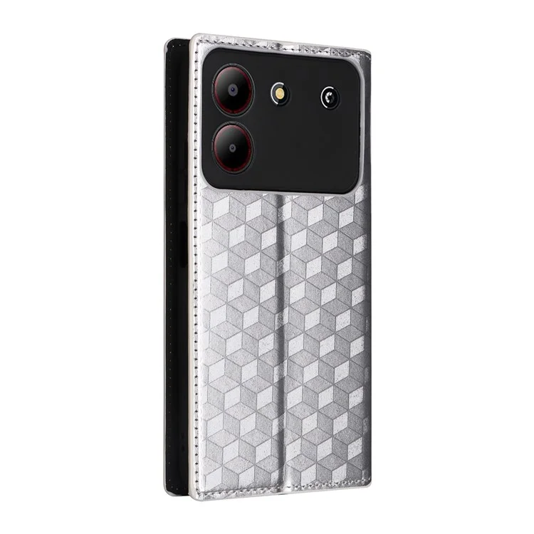 For ZTE Blade A54 Leather Case Magnetic Auto Closing Phone Wallet Cover - Silver