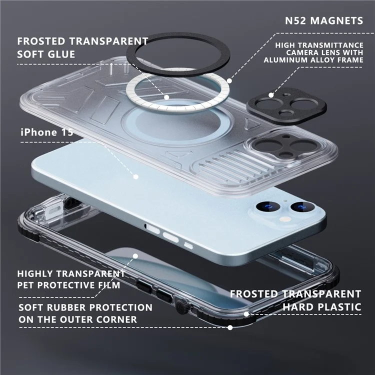 SHELLBOX Serie CC per iPhone 15 Custodia Impermeabile IP68 Compatibile con MagSafe Protezione Completa Cover - Nero