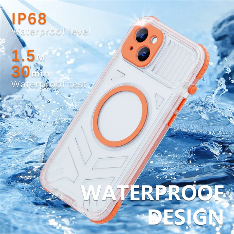 SHELLBOX CC Series For iPhone 15 Plus IP68 Waterproof Phone Case Anti-drop Cover Compatible with MagSafe - Orange
