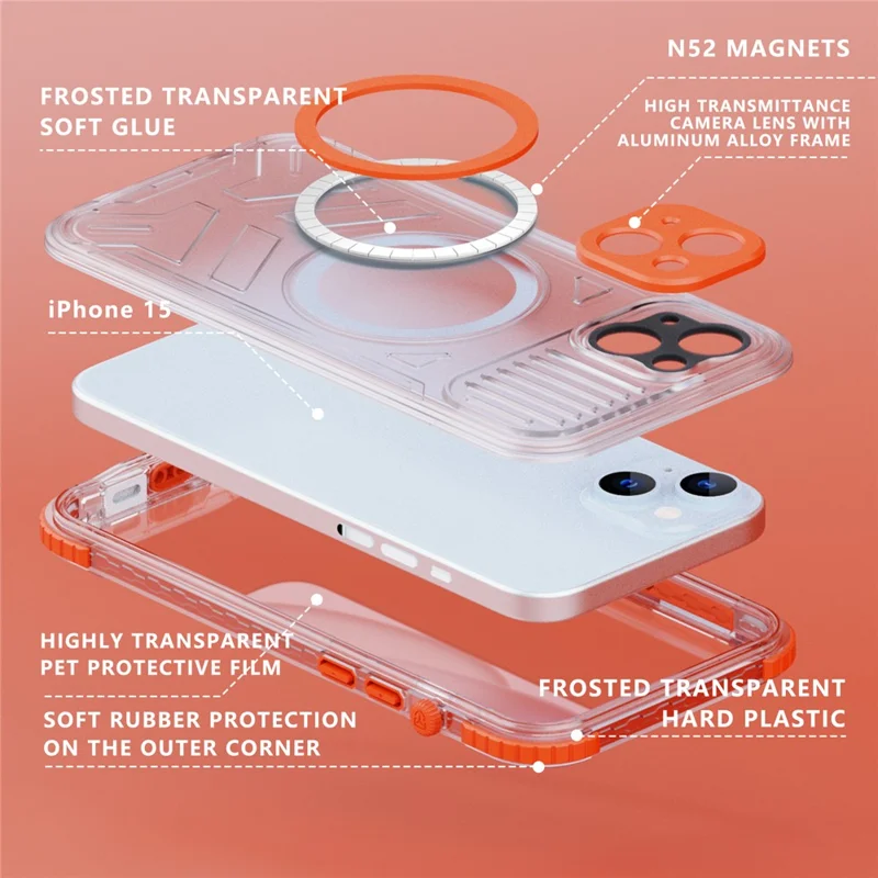SHELLBOX CC Series For iPhone 15 Plus IP68 Waterproof Phone Case Anti-drop Cover Compatible with MagSafe - Orange