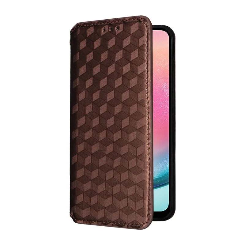 Für Samsung Galaxy S24 Magnetisches Handyhülle mit Rautenmuster aus Leder - Braun