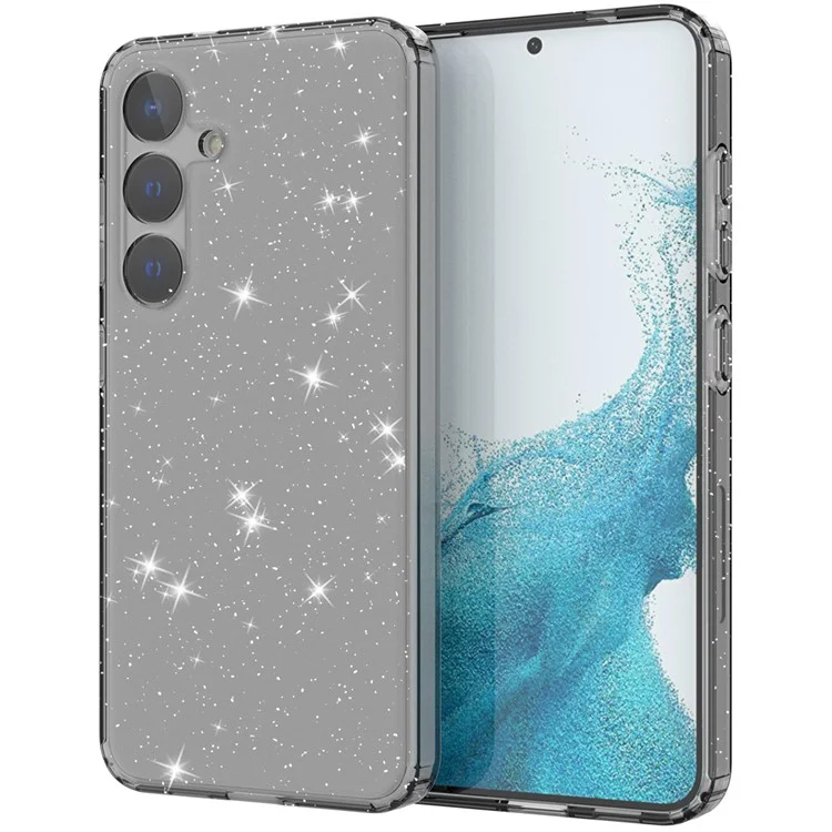 Для Samsung Galaxy S24+ Clear Phone Case Soft TPU Cover Glitter Powder - Transparent Black