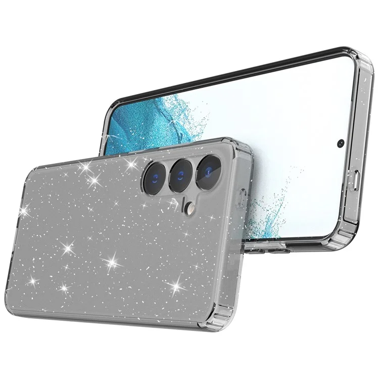Для Samsung Galaxy S24+ Clear Phone Case Soft TPU Cover Glitter Powder - Transparent Black