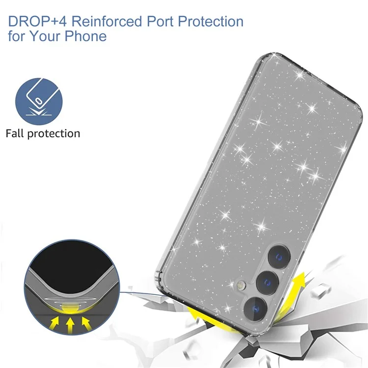 Для Samsung Galaxy S24+ Clear Phone Case Soft TPU Cover Glitter Powder - Transparent Black