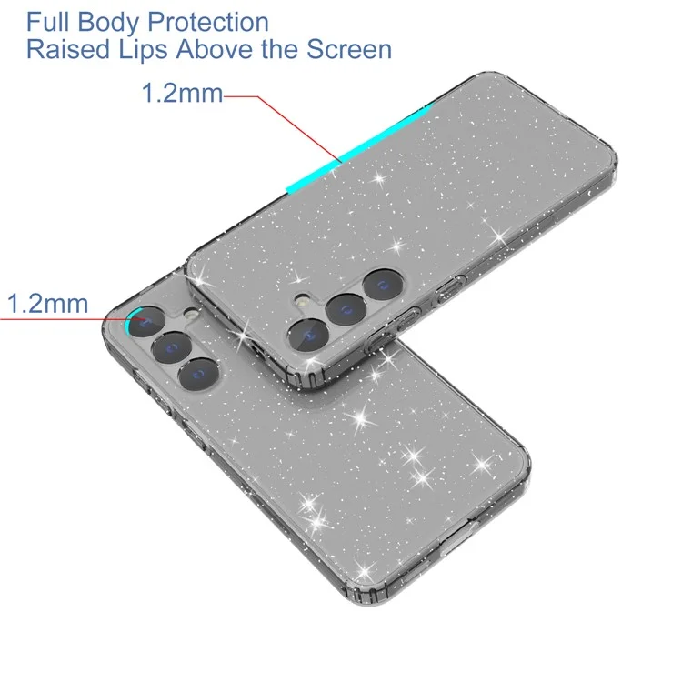 Для Samsung Galaxy S24+ Clear Phone Case Soft TPU Cover Glitter Powder - Transparent Black