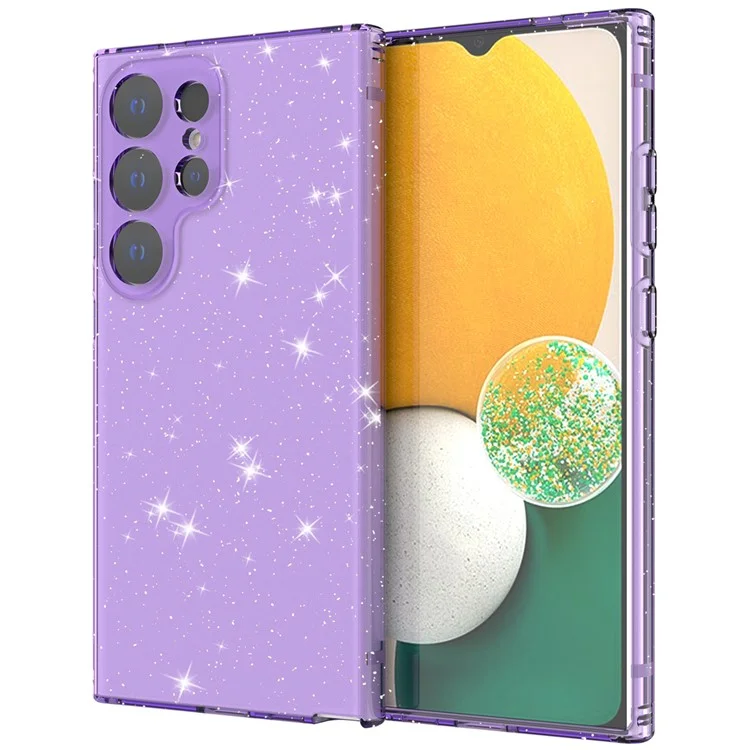 Para Samsung Galaxy S24 Ultra TPU Case Glitter Powder Transparent Phone Cover - Transparent Purple