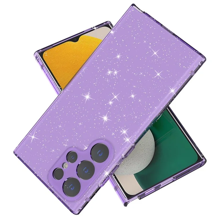 Para Samsung Galaxy S24 Ultra TPU Case Glitter Powder Transparent Phone Cover - Transparent Purple