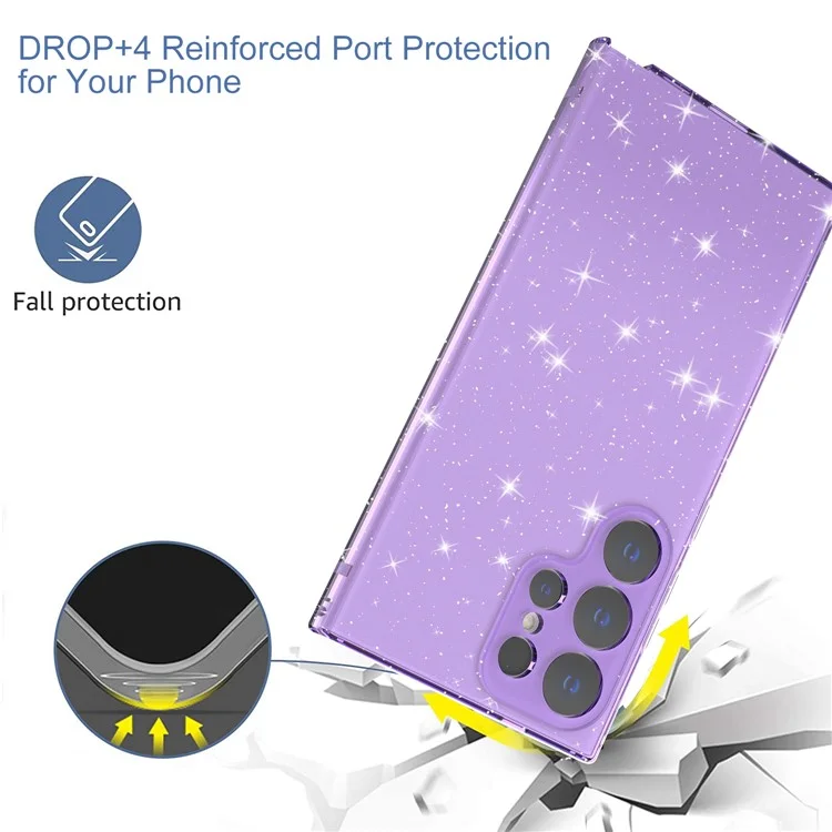Para Samsung Galaxy S24 Ultra TPU Case Glitter Powder Transparent Phone Cover - Transparent Purple