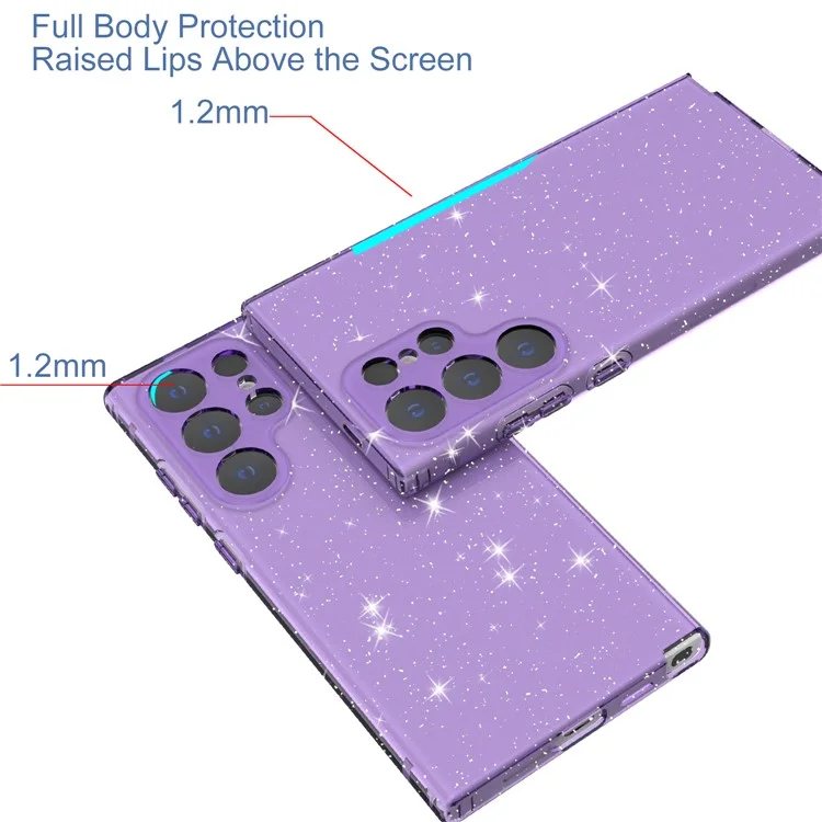 Para Samsung Galaxy S24 Ultra TPU Case Glitter Powder Transparent Phone Cover - Transparent Purple