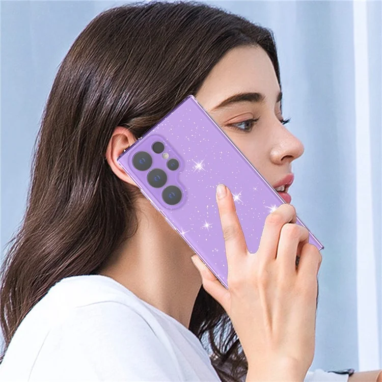 Para Samsung Galaxy S24 Ultra TPU Case Glitter Powder Transparent Phone Cover - Transparent Purple