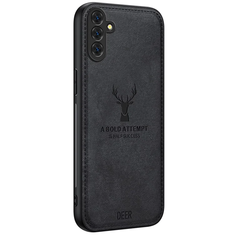 For Samsung Galaxy A15 4G / 5G Phone Case Imprinted Deer Pattern PU Leather Back Cover - Black