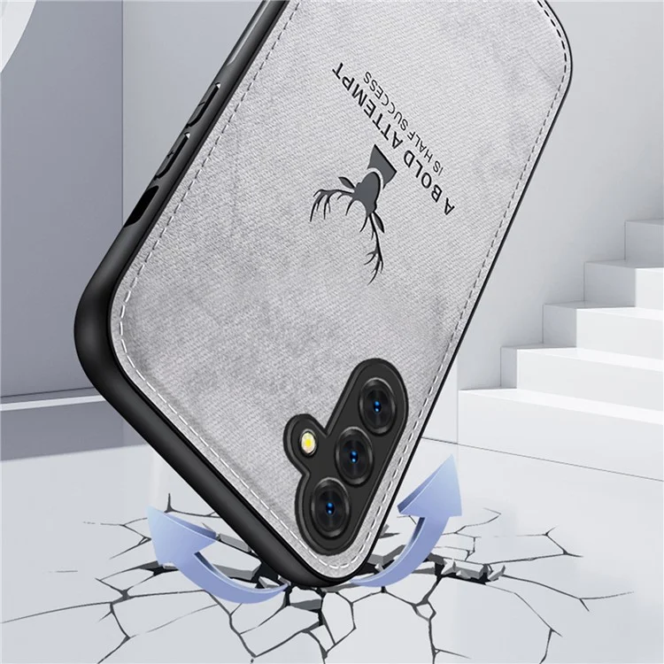 For Samsung Galaxy A15 4G / 5G Phone Case Imprinted Deer Pattern PU Leather Back Cover - Black