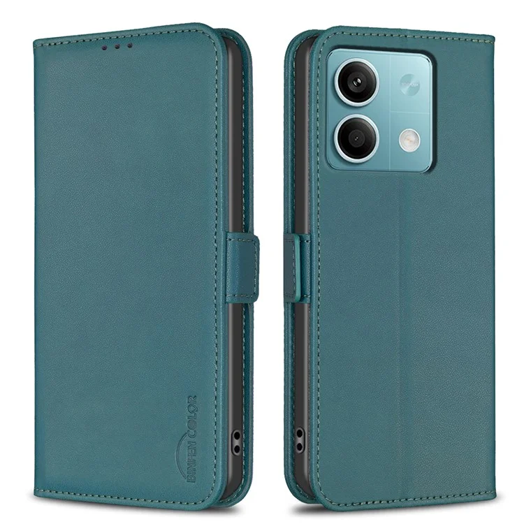 BINFEN COLOR BF31 For Xiaomi Redmi Note 13 4G Case with Wallet Stand PU Leather Flip Phone Cover - Green